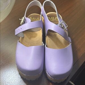 MIA Lavender Leather Clogs with Buckle
